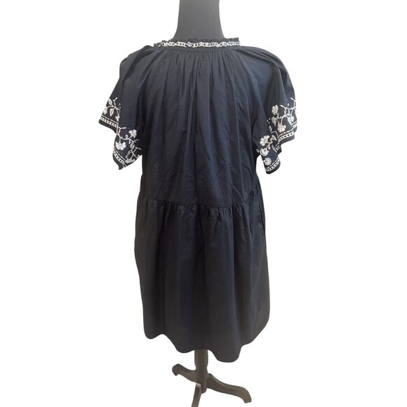 Old Navy Black Embroidered Short Sleeve Boho Swing Dress Pockets L Cottage Boho - Picture 4 of 9